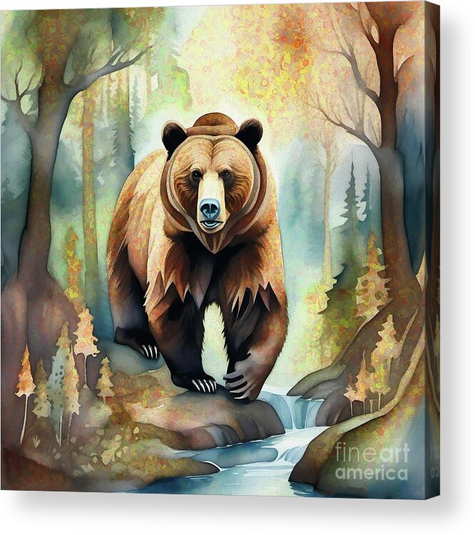 Abstract Acrylic Print featuring the digital art Grizzly Bear In The Forest - 02153 by Philip Preston
