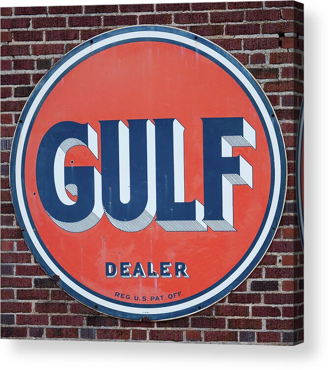 Gulf Dealer Sign Acrylic Print featuring the photograph Gulf dealer sign 001 by Flees Photos