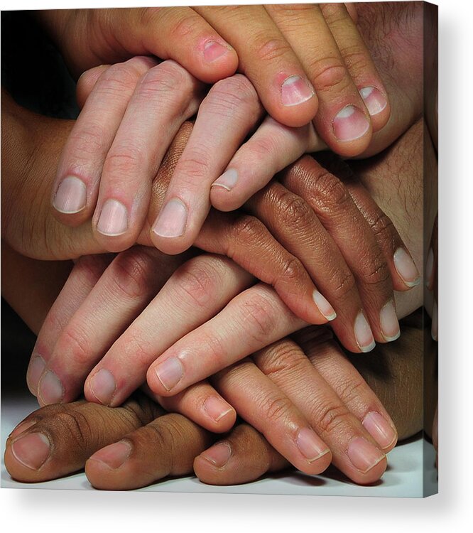 People Acrylic Print featuring the photograph Hand stacking by Carlos. E. Serrano