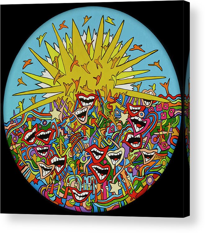 Sunshine Happy Faces Summer Acrylic Print featuring the painting Hello Sunshine by Mike Stanko