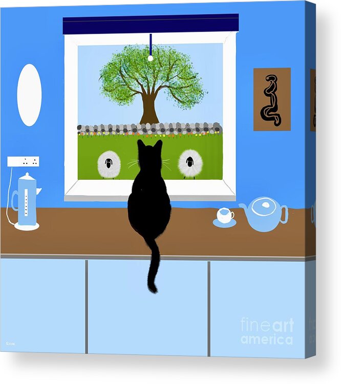 Kitten Acrylic Print featuring the digital art Help white things are looking at me by Elaine Hayward
