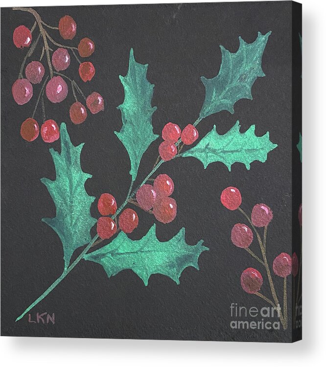 Holly Acrylic Print featuring the painting Holly and Berries by Lisa Neuman
