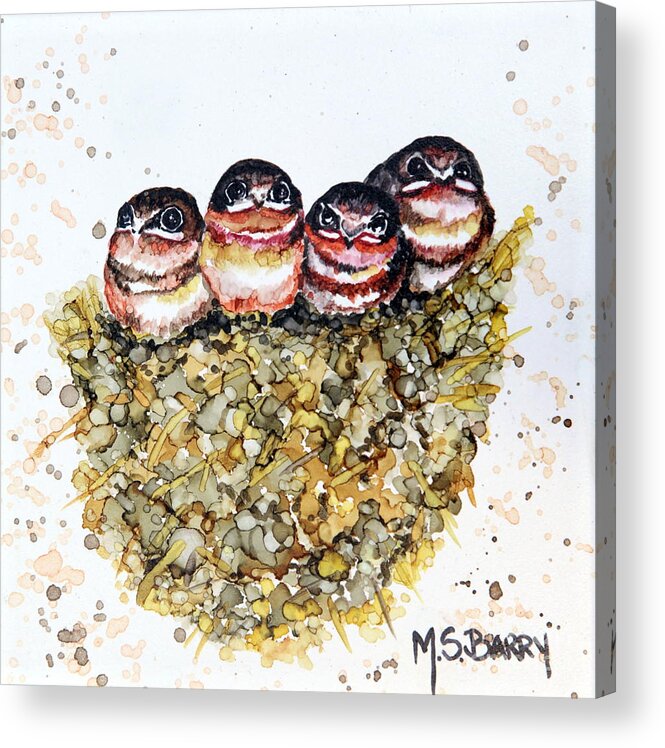 Baby Birds Acrylic Print featuring the painting Home Alone by Maria Barry