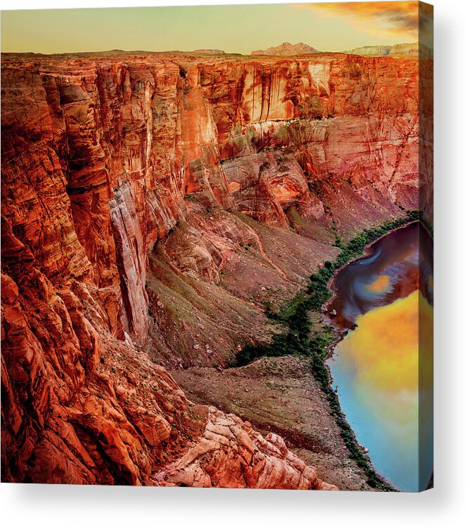 Horseshoe Bend Sunset Acrylic Print featuring the photograph Horseshoe Bend Sunset Triptych_1 by Az Jackson