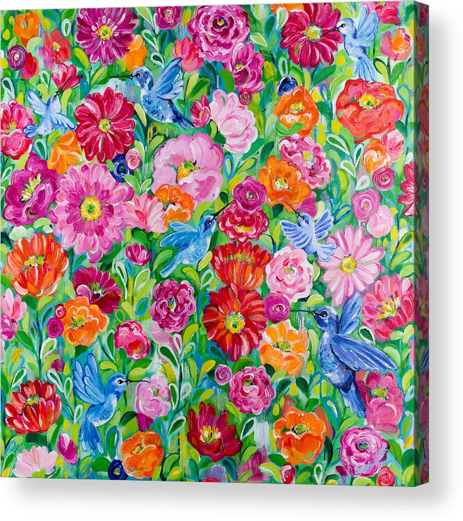 Hummingbirds Acrylic Print featuring the painting Hummingbird Garden by Beth Ann Scott