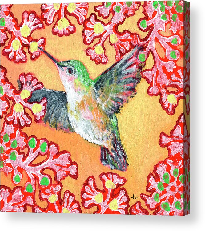 Hummingbird Acrylic Print featuring the painting Hummingbird in Flight by Jennifer Lommers