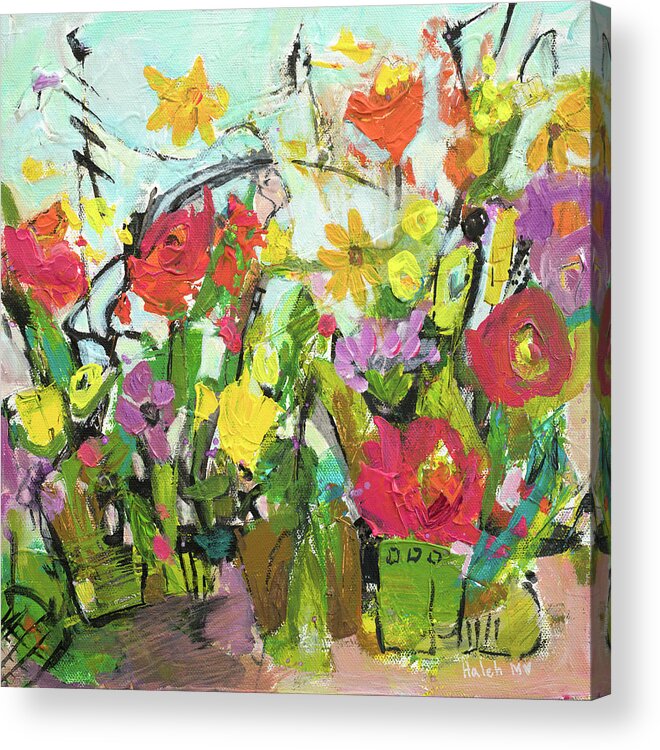 Floral Acrylic Print featuring the painting In The Garden by Haleh Mahbod