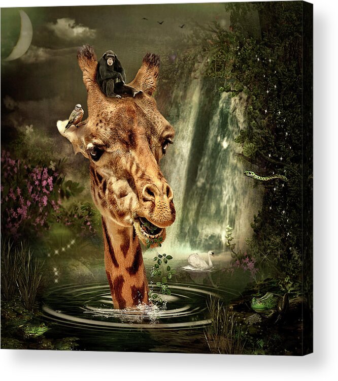 Giraffe Acrylic Print featuring the digital art In the Lake by Maggy Pease