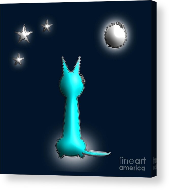 Cat Acrylic Print featuring the digital art Cat In the Moonlight Zip Design by Barefoot Bodeez Art
