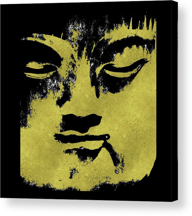 In The Shadow Of The Golden Buddha Acrylic Print featuring the mixed media In The Shadow of The Golden Buddha by Kandy Hurley