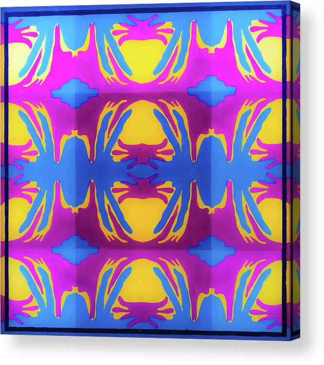 Inkblot Abstract Pattern Acrylic Print featuring the painting Inkblot pattern in magenta, blue and yellow by Mark Beckwith