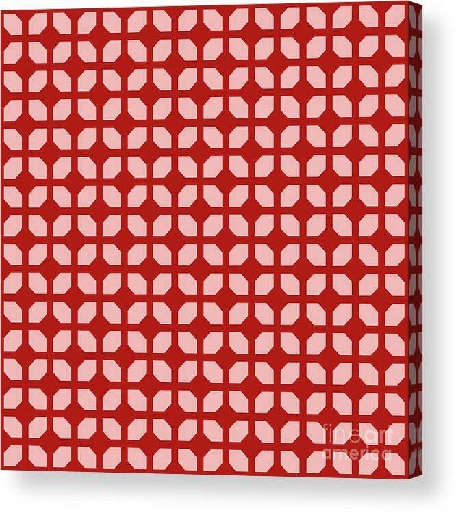 Inverted Acrylic Print featuring the painting Inverted Cubic Four Leaf Pattern In Light Coral And Venetian Red n.0142 by Holy Rock Design