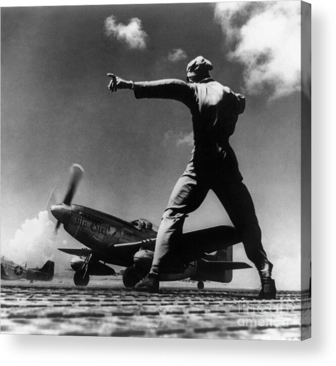1945 Acrylic Print featuring the photograph IWO JIMA - P-51 Taking Off by Granger