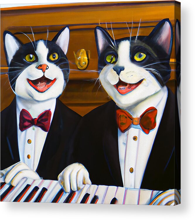Jazz Acrylic Print featuring the digital art Jazz Cats Singing at the Piano by Caterina Christakos