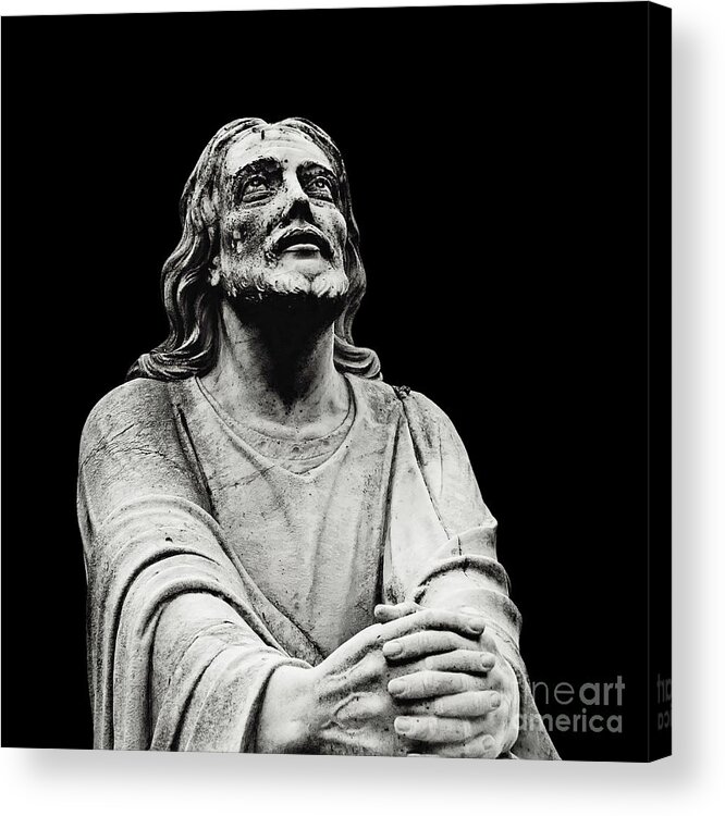Jesus Acrylic Print featuring the photograph Jesus Christ Prayer in Black by Munir Alawi