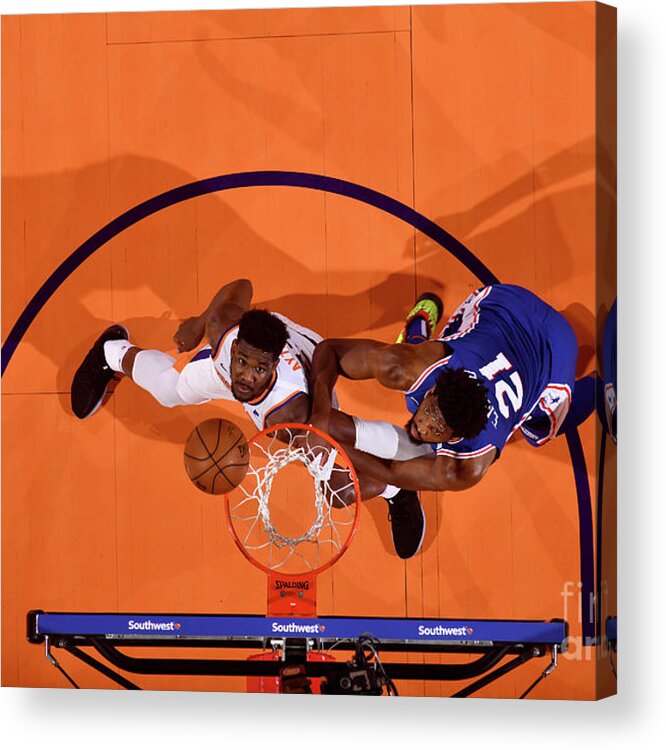 Deandre Ayton Acrylic Print featuring the photograph Joel Embiid by Barry Gossage