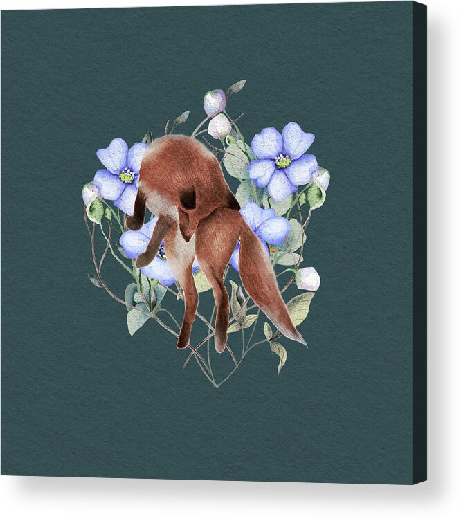 Fox Acrylic Print featuring the painting Jumping Fox With Flowers by Garden Of Delights