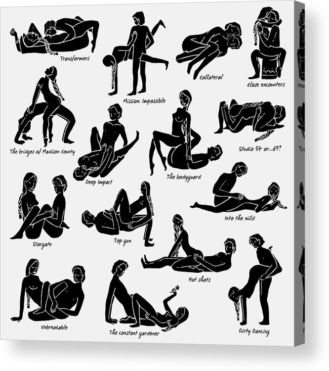 Kama Sutra Illustrated poses named with films Acrylic Print by Gina Dsgn -  Fine Art America