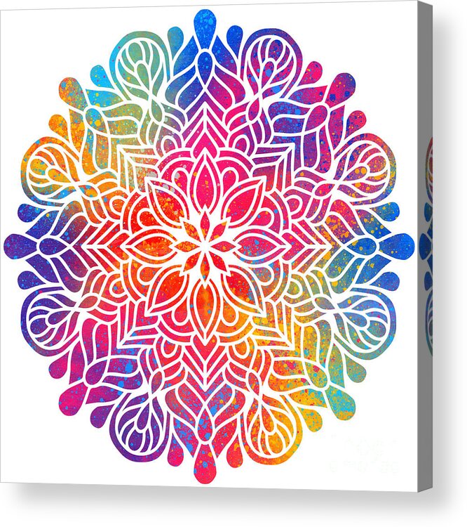 Colorful Acrylic Print featuring the digital art Kurama - Colorful Vibrant Rainbow Mandala Pattern by Sambel Pedes