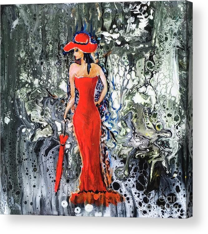 Lady Acrylic Print featuring the painting Lady in red 2 by Maria Karlosak