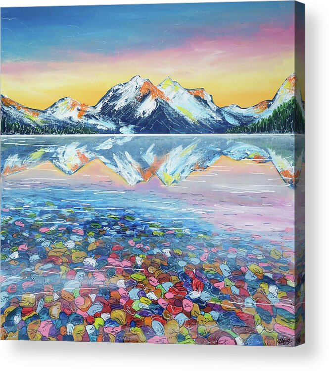 Lake Mcdonald Acrylic Print featuring the painting Lake McDonald by Laura Hol Art