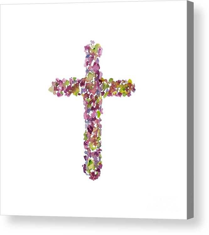 Flower Cross Acrylic Print featuring the painting Lavender Cross by Liana Yarckin