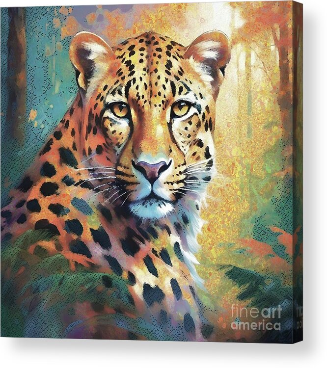 Abstract Acrylic Print featuring the digital art Leopard Forest Portrait - 01945 by Philip Preston