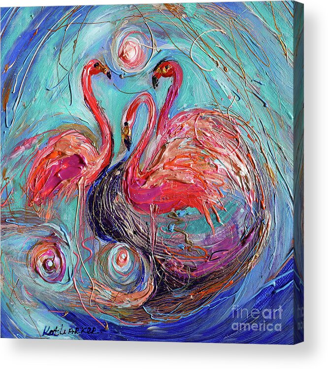 Modern Design Acrylic Print featuring the painting Life Totem #8. Dance of Flamingos by Elena Kotliarker