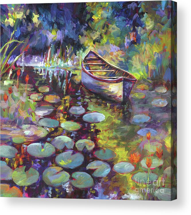 Boat Acrylic Print featuring the painting Lily Serenity - Row Boat by Hailey E Herrera