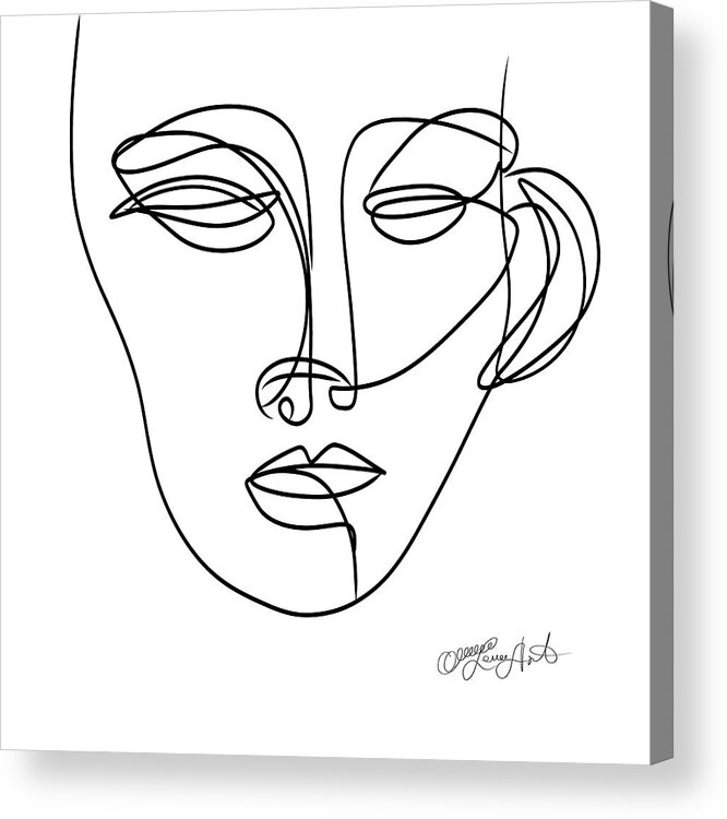 One Line Acrylic Print featuring the digital art Linear Portrait of a Woman Face A minimalist Art, Graphic Design in One Line by OLena Art by Lena Owens - Vibrant DESIGN