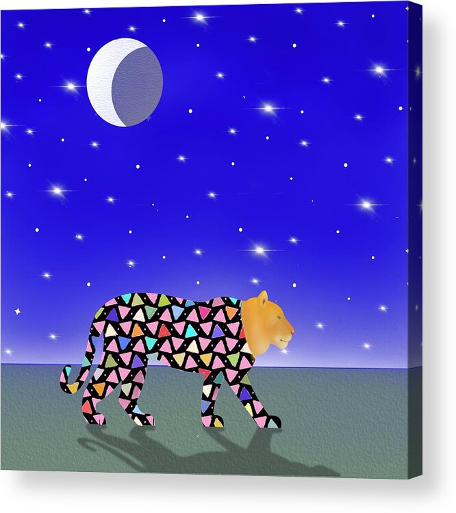 Acrylic Print featuring the digital art Lioness taking a Walk at Night by Steve Hayhurst