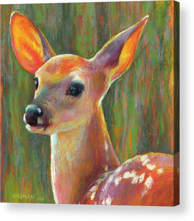 Deer Acrylic Print featuring the pastel Listening by Rita Kirkman