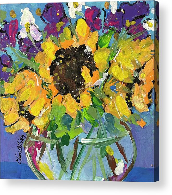 Sunflowers Acrylic Print featuring the painting Little bowl of Sunshine by Elaine Elliott
