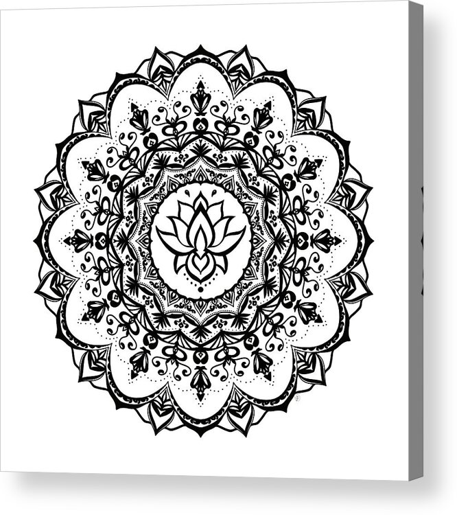 Mandala Acrylic Print featuring the digital art Lotus in Center Mandala by Angie Tirado
