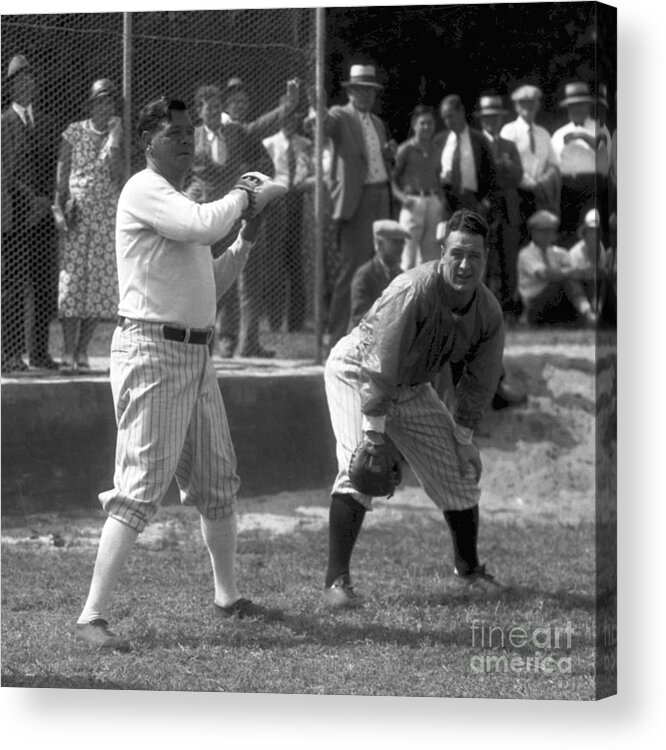 American League Baseball Acrylic Print featuring the photograph Lou Gehrig and Babe Ruth by Olen Collection