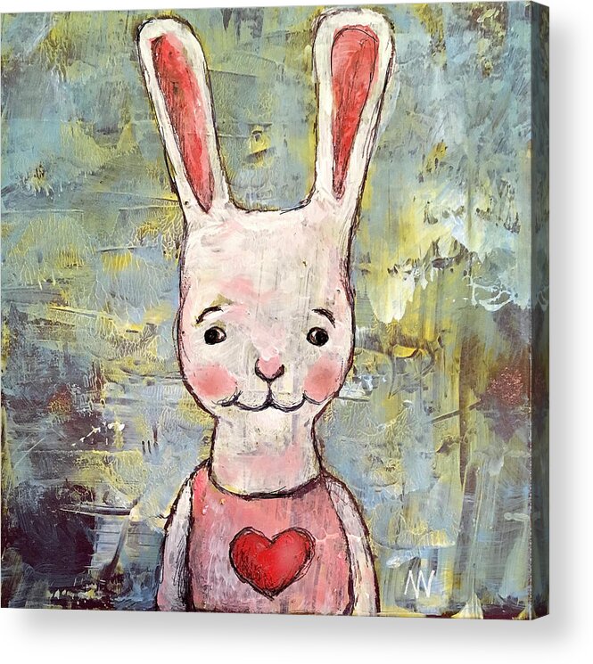 Bunny Acrylic Print featuring the mixed media Love Bunny by AnneMarie Welsh