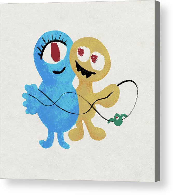 Abstract Painting Acrylic Print featuring the painting Love is in the air, abstract monsters by Mark Beckwith