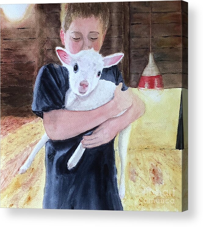Lamb Acrylic Print featuring the painting Loving the Lamb by Bonnie Young