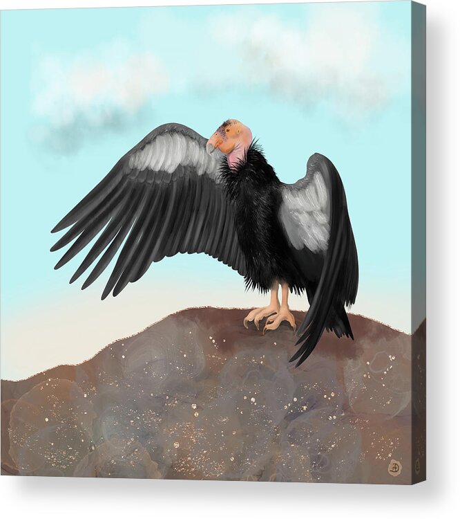 California Condor Acrylic Print featuring the digital art Majestic California Condor on the Mountain Heights by Andreea Dumez