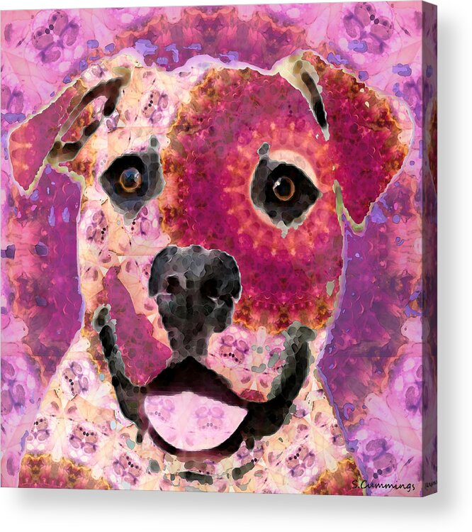 Pitbull Acrylic Print featuring the painting Mandala Pit Bull Dog - Sharon Cummings by Sharon Cummings