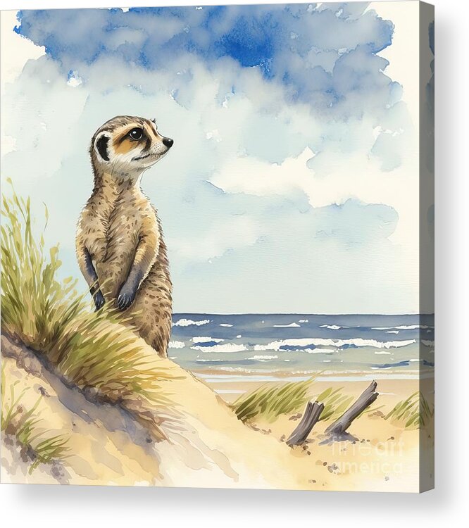 Wild Acrylic Print featuring the painting Meerkat At Beach by N Akkash