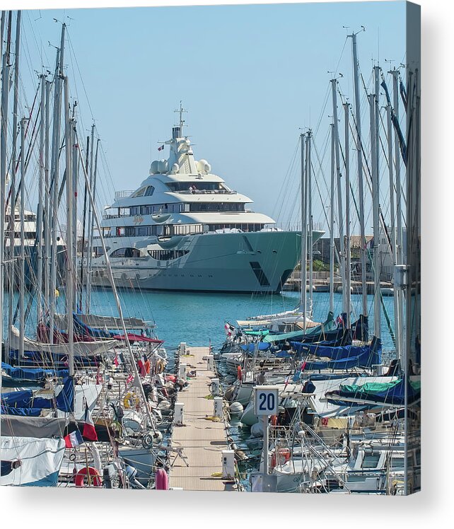 Alpes Mari Acrylic Print featuring the photograph Mega yacht in Antibes by Jean-Luc Farges