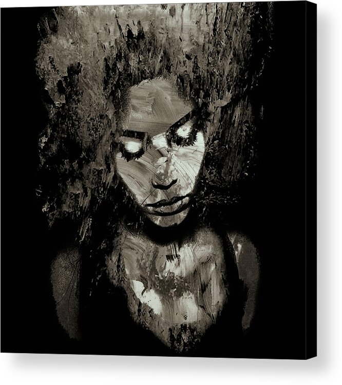 Marian Voicu Acrylic Print featuring the digital art Melancholy and the Infinite Sadness Black and White by Marian Voicu