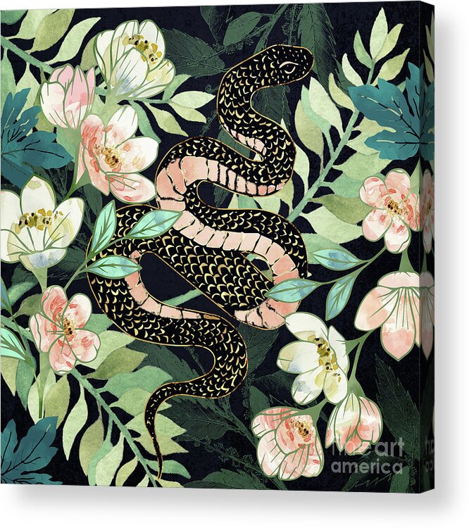 Metallic Acrylic Print featuring the digital art Metallic Floral Snake by Spacefrog Designs
