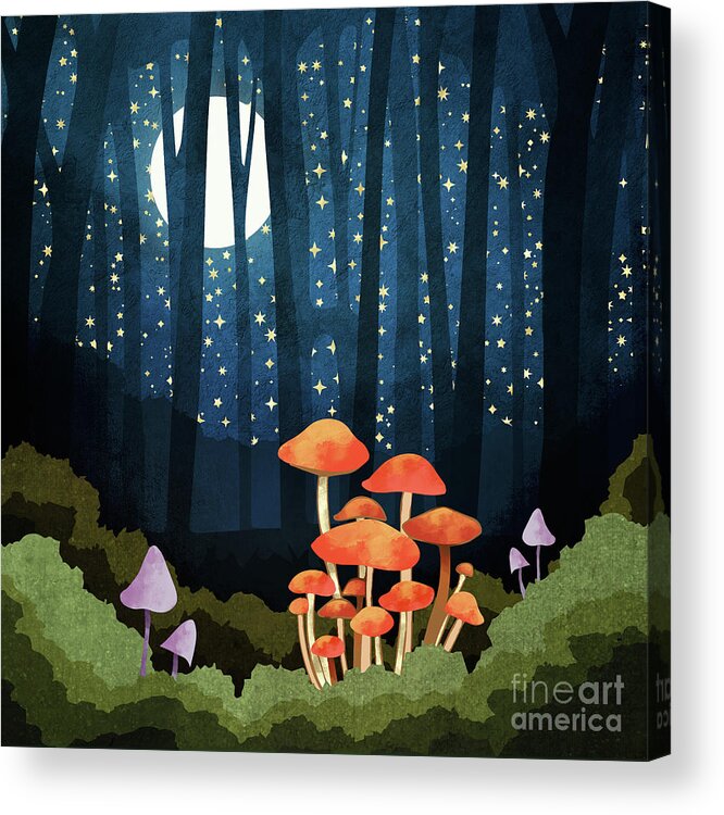 Night Acrylic Print featuring the digital art Midnight Mushrooms by Spacefrog Designs