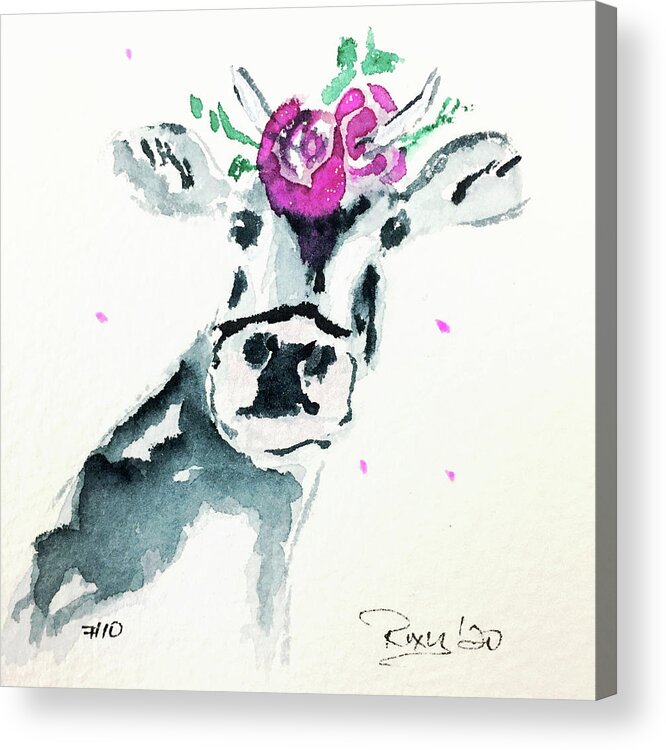 Cow Acrylic Print featuring the painting Mini Cow 10 by Roxy Rich