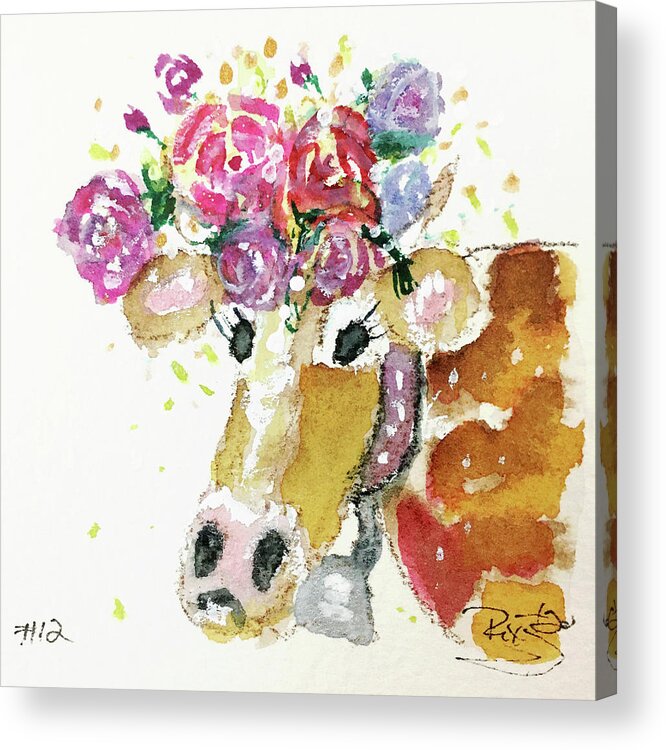 Cow Acrylic Print featuring the painting Mini Cow 12 by Roxy Rich