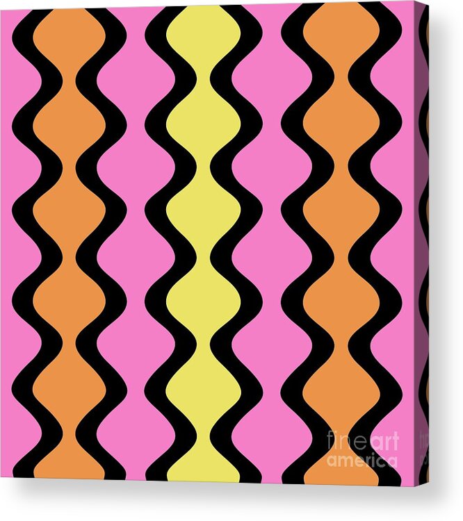 Modern Acrylic Print featuring the digital art Mod Waves on Pink by Donna Mibus