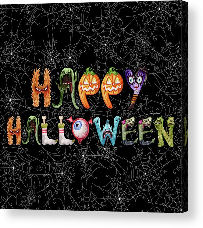 Halloween Acrylic Print featuring the digital art Monster Funny Halloween Typography by Doreen Erhardt