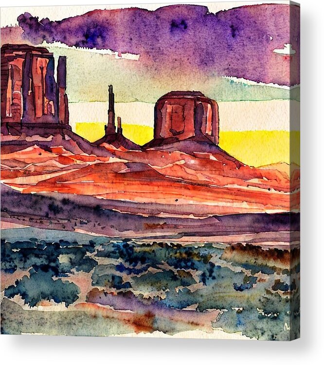 United States Acrylic Print featuring the painting Monument Valley at Sunset by Christopher Lotito